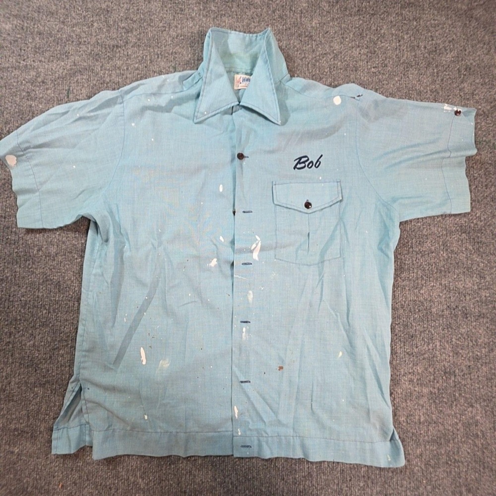 Vintage Hilton Honeywell Shirt Mens Medium Blue Work Uniform Bob USA Embroidered